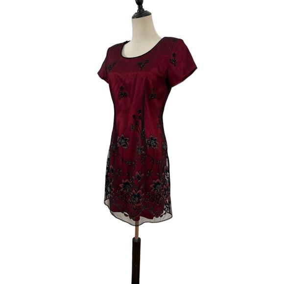 Vtg 90s Virgo Dress Sz 6P Flocked Velvet Red Black Dress Titanic Whimsy Goth - Picture 3 of 15